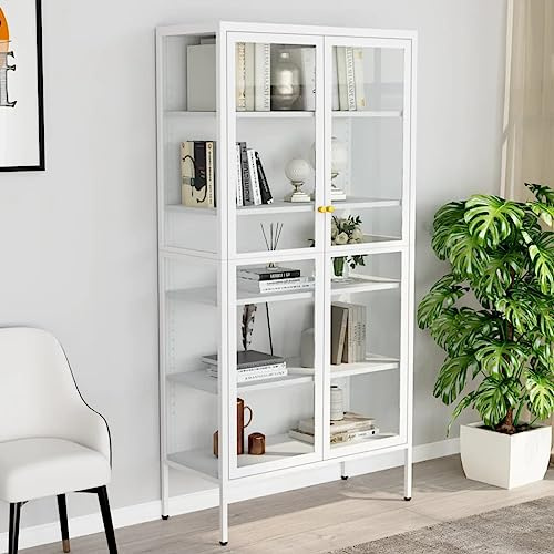 Frdhee Armario de almacenamiento para exteriores, color blanco, 90 x 40 x 180 cm, acero y cristal templado para productos de limpieza, ropa y accesorios del hogar