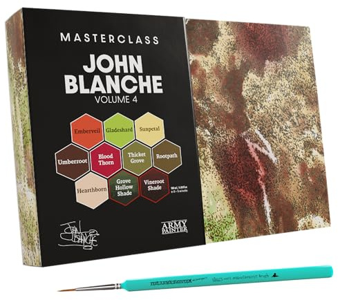 The Army Painter, Masterclass John Blanche Volume 4 Set Combo, 8 x 18 ml Warpaint Fanatic Paints, 2 Lavages, 1 Pinceau Dipit et 1 Impression d'art – Pour jeux de guerre miniatures