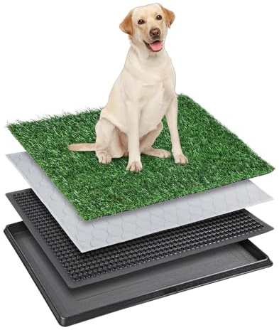 Lettiera per cani in erba sintetica con vassoio, 51 x 41 cm, riutilizzabile e lavabile, per casa, balcone, casa, interni