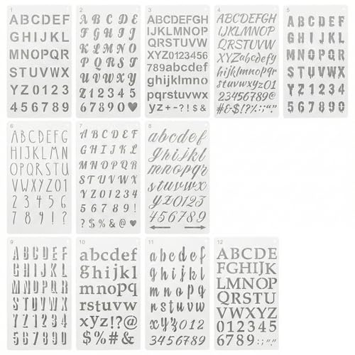 ZMaglorian 12 Pezzi Stencil per Lettere e Numeri Riutilizzabili, Stencil Alfabeto Grande per Pittura, Normografo 5 mm Disegno e Decorazione su Legno, Mobili Ceramica, Set Completo