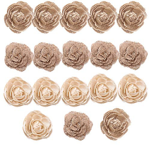 CCINEE Natural Burlap Flowers Assorted Handmade Burlap Rose for Wedding Decoration and Floral Crafts Making, Pack of 18