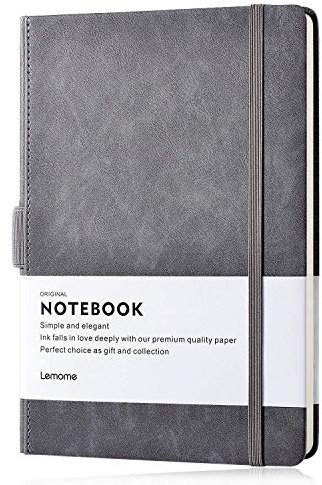 Lemome Thick Classic Notebook with Pen Loop - A5 College Ruled Hardcover Writing Notebook with Pocket + Page Dividers Gifts, Banded, Large, 180 Pages, 8.4 x 5.7 in