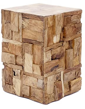 Brillibrum Design | Teakholz Beistelltisch | Treibholzhocker Teakholz | Handmade | Teak Hocker Mosaik | 45 x 40 x 40 cm (H x B x T)