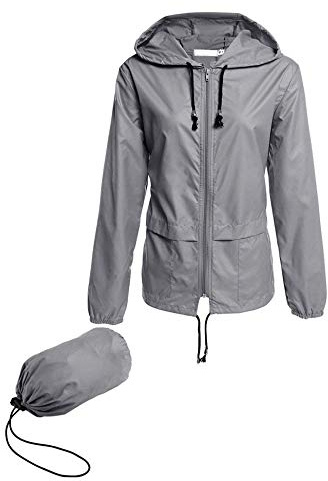 Avoogue Raincoat for Women Lightweight Waterproof Travel Rain Jackets Packable Outdoor Hooded Windbreaker Rain Poncho(Grey M)