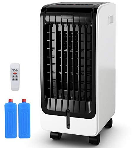 RELAX4LIFE Luftkühler, 3 in 1 Mobile Klimaanlage, 6L Wassertank/3 Geschwindigkeiten/8H-Timer, Luftkühler 75W & Ventilator & Luftbefeuchter, Air Cooler mit Rollen/Fernbedienung/2 Kühlakkus