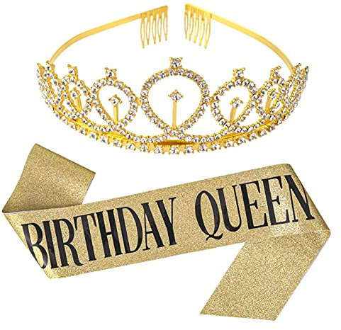 AIYONG Compleanno Corona Fascia Set, Regina Fascia Tiara Corona per Feste di Buon Compleanno, Bomboniere, Decorazioni
