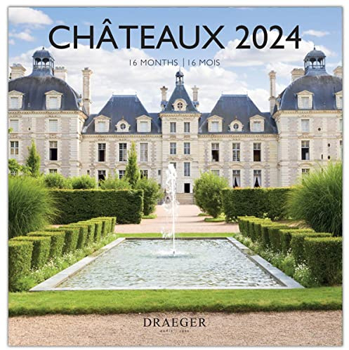 DRAEGER PARIS | Grand calendrier mural Châteaux 2024 à suspendre 29x29cm |16 mois sept-23 à dec 24 | 7 langues | Calendrier bureau, maison, mensuel | Décoration, organisation | Papier certifié FSC®
