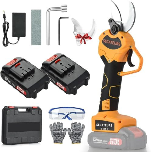 Sécateur électrique - Sécateur électrique professionnel 40 mm avec 2 batteries 21 V/2000 mAh - Sécateur sans fil pour jardinage, vigne, arbre fruitier