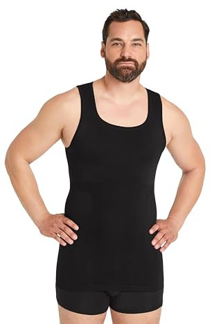 FINN Seamless Kompressions-Shirt Herren mit Bauchweg Effekt - Figurformendes Shapewear Tank-Top ohne Nähte - Starkes Body Shaper Unterhemd für einen flacheren Bauch Schwarz L