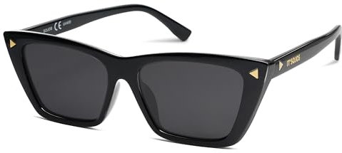 SOJOS Cateye Sonnenbrille Damen Polarisiert Retro Vintage Schmale Eckig Frauen Klassische Moderne Outdoor UV400 Schutz Sonnenbrillen SJ2297 mit Schwarzer Rahmen Graue Linse