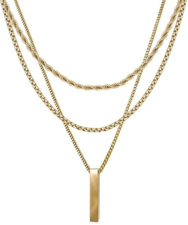 RUGGED steel - Damen Ketten Set aus Edelstahl für Layer Looks (+ Stab-Anhänger) 3 Halsketten -> 7 Styles (gold) - inkl. Schmuck-Box