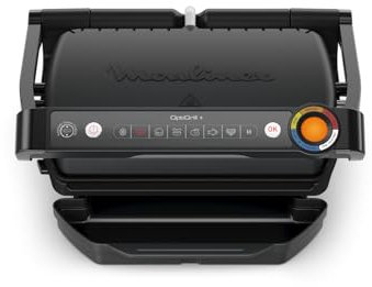 Moulinex OptiGrill+, Griglia Elettrica da Interno Ideale per Cucinare Carne, Pesce e Verdure, Indicatore di Cottura e 6 Programmi Automatici, Piastre Antiaderenti, Facile da Pulire, GI7178