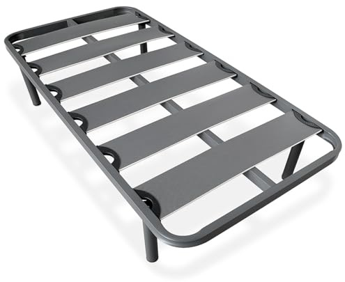 Homey - Somier Reforzado de Láminas Anchas, Anti - Ruido, Estructura 40x30 mm con Juego de Patas Roscadas, Fuerte y Resistente 90x190