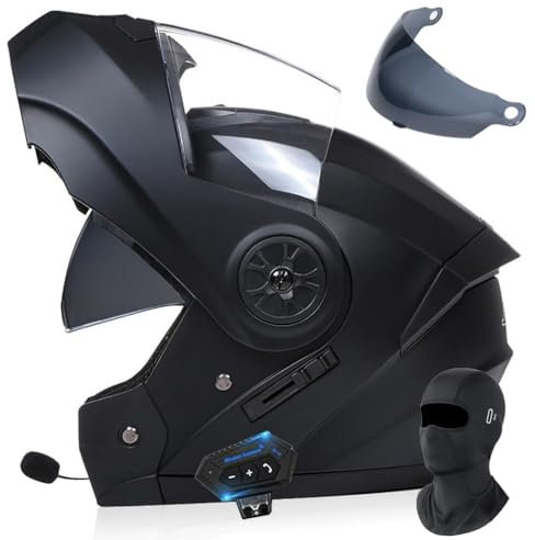 Klapphelm Mit Bluetooth Motorradhelm Mit Gesichtsschutz und Schwarze GläserECE Zertifiziert Modularer Helm Abnehmbares Futter mit Eingebautem Mikrofon für Automatische Reaktion