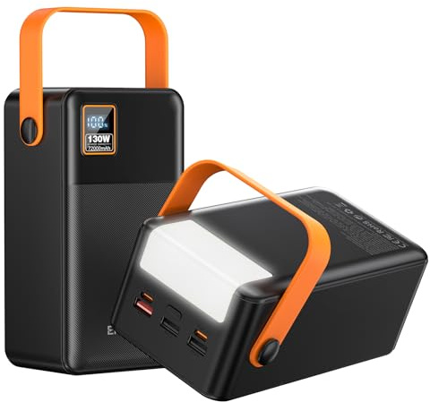EnergyQC Power Bank 72000mAh Power Station, 130W Fast Charging, Portable Outdoor Generator with Smart Digital Display, Retractable Lighting - Perfect for Travel, Camping, Home Backup