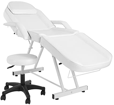 Bonnlo Fauteuil d'esthétique Pliable, Table de Tatouage, Table de Massage, Fauteuil d'esthétique avec Tabouret Roulant Tabouret pivotant, pour équipement de Salon de beauté Spa