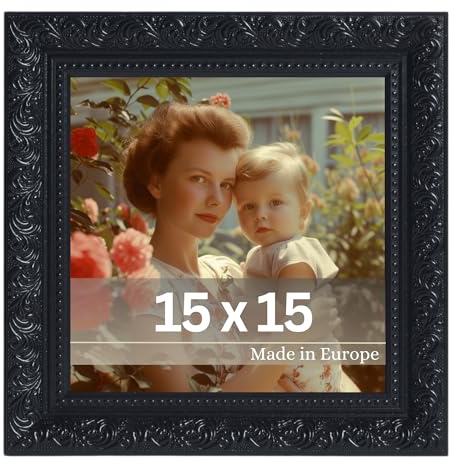 VictoR Vintage bildram Rubens i 15 x 15 cm svart – list: 30 x 20 mm – äkta glas – fotoram barock – antik – bildram 15 x 15 svart – kvadratisk