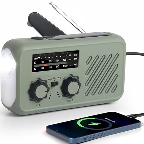 Notfall Radio, 3-Wege-Laden Emergency Radios, 2000mAh Akku Kurbelradio Solar Ladegerät Power Bank USB AM/FM-Radio mit SOS-Alarm Kopfhöreranschluss Taschenlampe