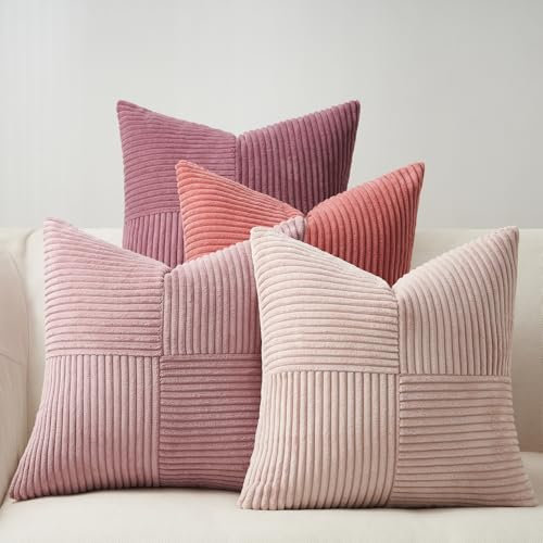 Topfinel 50x50 Kissenbezug Rosa 4er Set Windmühlenform Cord Sofakissen Kissen Aesthetic Frühlingshaft Sommer Kissenhülle Kissenbezüge für Wohnzimmer Dekokissenbezug Dekokissen Balkon Farbverlauf