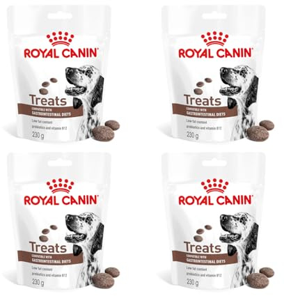 Royal Canin Veterinary Gastro-intestinal Treats | Pack de 4 | 4 x 230 g | Snacks pour Chiens Adultes de Toutes Tailles et Races | dans Un Sac refermable | Faible teneur en matières Grasses