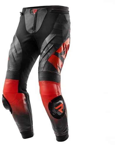 REBELHORN Inferno Pantaloni da Moto Uomo | Pelle | Protezioni per Ginocchia, Fianchi e Coccige Livello 2 | Cursori per Ginocchia | Pannelli di Ventilazione