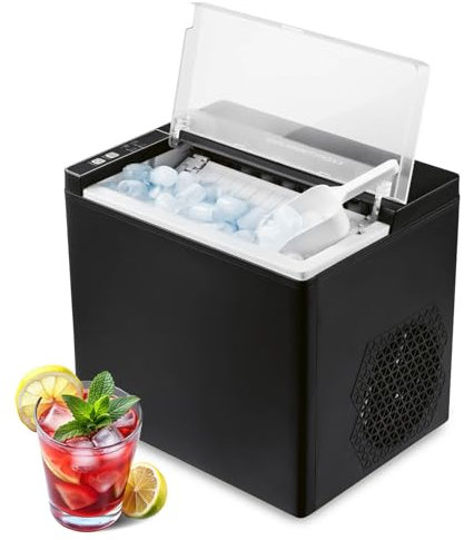 GOURMETmaxx Eiswürfelbereiter 150 Watt für Camping & Co. – kein Wasseranschluss nötig | Eiswürfelmaschine für zu Hause | Eiswürfelautomat inkl. Auffangbehälter & Eisschaufel | 12 kg pro Tag