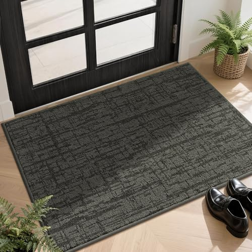 COSY HOMEER Paillasson intérieur, anti-salissures, lavable, paillasson structuré, 50 x 80 cm, tapis d'entrée, tapis de propreté, tapis pour chien, lavable en machine, gris