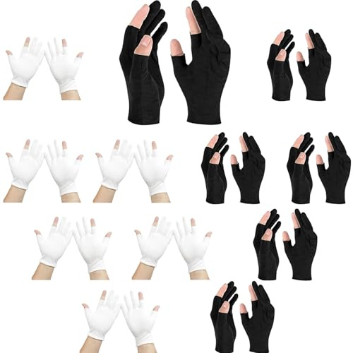 24Pcs Moisturizing Cotton Fingerless Gloves, Cotton Gloves for Eczema, Moisturising Gloves Overnight, Eczema Gloves, Set of 12Pairs (6 Black and 6 White), Ideal for Nighttime Hand Care and Spa Therapy