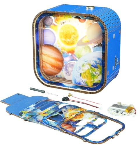 3D Wooden Puzzle with Night Light DIY LED Lights Battery Operated,Dimmable & Rechargeable Lamps for Kids Rooms, Gifts, Bedroom Decor (Solar System)