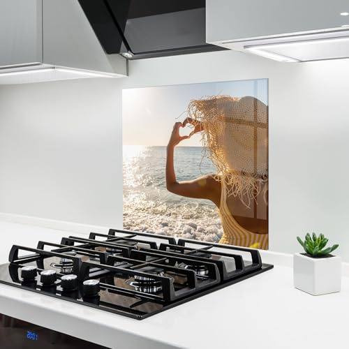 ARTHUB® Crédence de Cuisine en Verre 60x60 cm, Heart Symbol | Protection Contre Les éclaboussures, Revêtement Mural en Carreaux, Plaque en Verre, Verre trempé, Paysages, Été