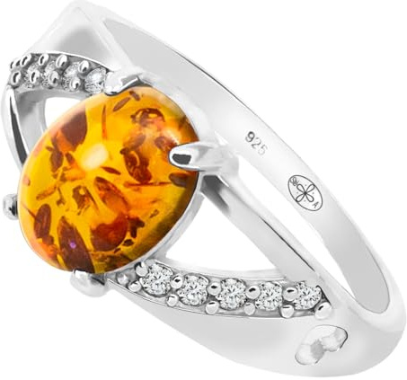 Artipol Bague fabr.européenne style français. Argent rhodié Ambre naturelle - modèle 3823-B, taille 55