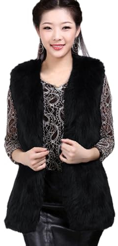 Nvziyichu Women's Winter Waistcoat Casual Faux Fur Vest (Medium, Black)