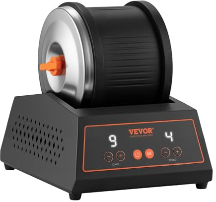 VEVOR Pulidora Eléctrica para Piedra, Carga de 1,81 kg, 4 Niveles de Velocidad, Temporizador de Pulido de 9 Días, Panel de Control Intuitivo, Protección contra Sobrecarga y Adaptador, Color Negro