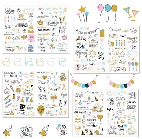 4 hojas pegatinas de feliz cumpleaños, pegatinas para álbumes de recortes infantiles, pegatinas para libro de firmas de cumpleaños DIY, pegatinas personalizadas, para decoración de fiestas