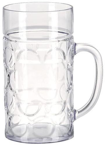 OSALADI Splitterskyddad ölkrus, genomskinlig plastmugg med handtag 940 ml | Kraftig ölmugg i plast, juicemugg med handtag, lämplig för camping, festtillbehör, diskmaskinssäker