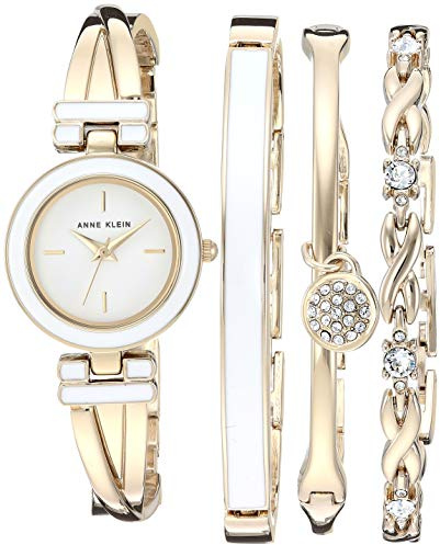 Anne Klein Women's Crystal Accented Bangle Watch and Bracelet Set, Gold