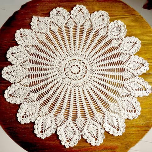 Yizunnu Retro-Tischdecke, rund, Spitze, handgefertigt, gehäkelt, Baumwolle, Tischdecke/Abdeckung, 90 cm, Baumwolle, beige, 90cm Round
