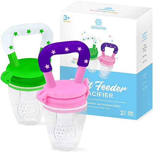 Baby Fruchtsauger Set - 2er Pack Obstsauger Fruchtschnuller für Kinder 100% BPA freies Silikon (rosa)