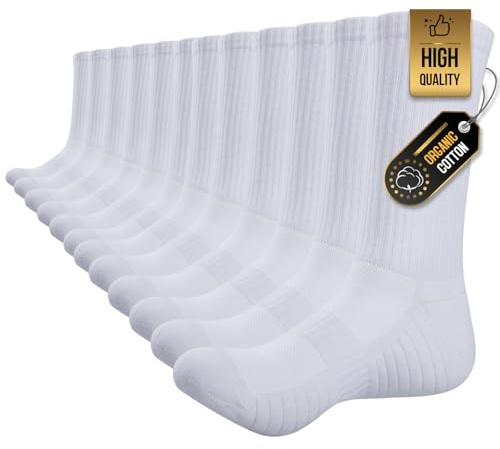 TANSTC Wandersocken Herren Damen 43-46, Winter Baumwolle Rutschfest Sneaker Socken Unisex, Hohe Elastizität Sportsocken Tennissocken Arbeitssocken, Basketball Fussball Basketball Laufen, Weiß 6 Paar