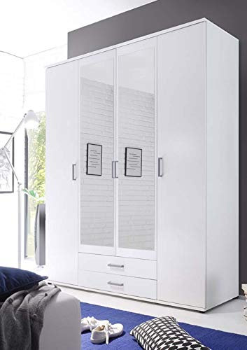möbelando Schlafzimmerschrank Schrank Kleiderschrank Kitty IV Weiß/Spiegel