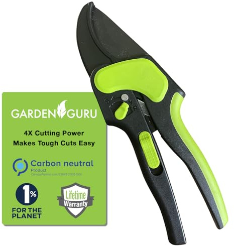Garden Guru 2 in 1 Ratchet Pruning Shears Clippers – 4X Cutting Power – Ratcheting Garden Anvil Pruners Scissors - Ergonomic Grip - Makes Tough Cuts Easy - Great for Seniors & Arthritic Hands