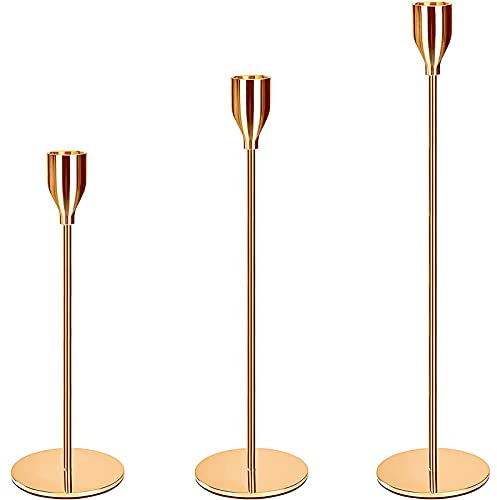 Amzeeniu Chandelier Bougeoir Dorés 3 Pcs,Chandelier de Mariage Différentes Tailles,23/28/33cm Candélabre pour Bougies de 2.2 cm de Diamètre Bougeoirs Haut Décoratifs Decoration Table pour la Maison