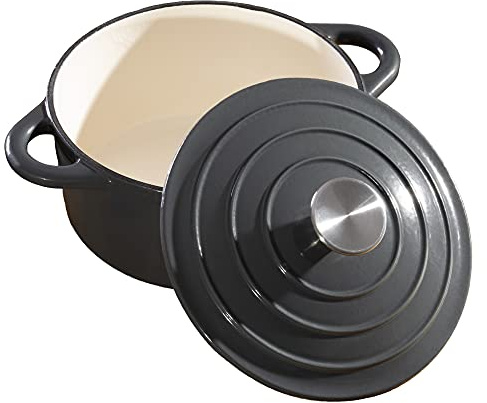 Hairy Bikers CKW2423 Cast Iron Enamelled Round Casserole Dish with Lid, Grey 26cm. Cooking Stock Pot Safe to use on Multiple hob Types.