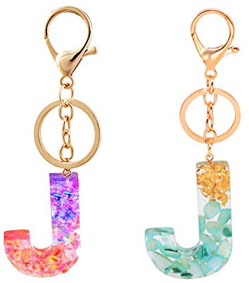Lyxtiorn 2Pcs Brief Schlüsselanhänger, Harz Schlüsselanhänger, Brief Schlüsselanhänger mit Blumen, Alphabet A-Z Schlüsselanhänger für Frauen Mädchen Geburtstag Geschenke (Alphabet J)