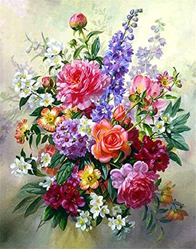 OWN4B Kit per ricamo a punto croce stampato con fiori colorati 11CT 36,1 x 46 cm (fiori)