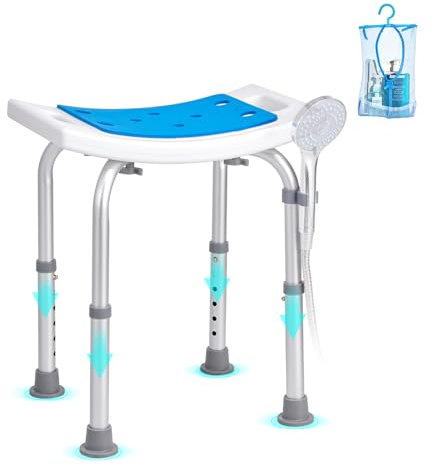 VEVOR Siège de Douche Antidérapant Hauteur Réglable 360-490 mm Tabouret de Douche Charge 158,8 kg Chaise de Douche en Alu et PE Aide à la Douche pour Personnes Âgées Femmes Enceintes Salle de Bain