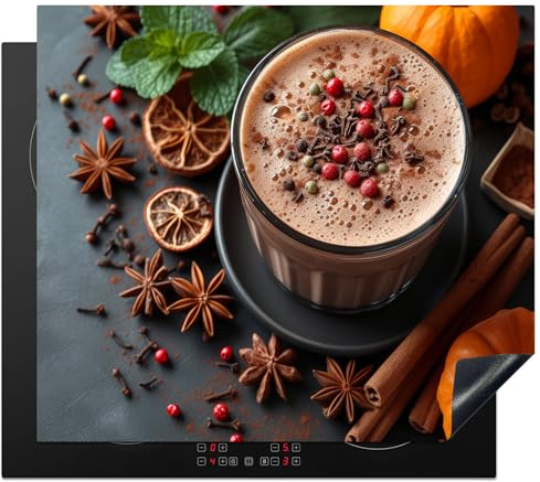 KitchenYeah© Protege Couvre Plaque De Cuisson Deco Cuisine Tapis Protection Protecteur Induction Accessoire 59x52 cm Lait chocolaté - Béton - Citrouille - Épices