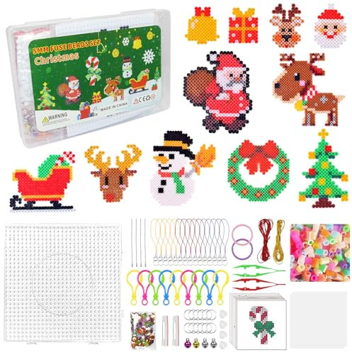 Perlas para planchar de Navidad, cuentas de 5 mm con cuentas para planchar, perlas para planchar, perlas para Navidad, juego de manualidades para niños, regalo de Navidad