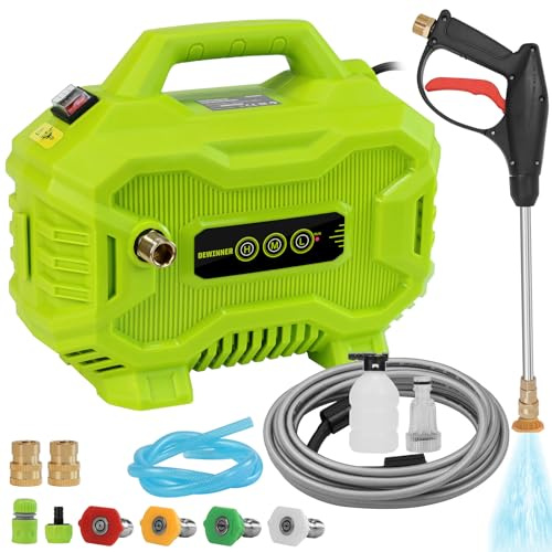 DEWINNER 130Bar High Pressure Cleaner, Mini Idropulitrice Portatile da 1200W, Regolazione a 3 velocità con 4 Ugelli, Tubo da 8 Metri e Spruzzatore di Schiuma Per La Pulizia Di Balconi