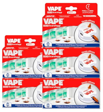 Vape Esca Scarafaggi Insetticida Blatte Disinfestazione per Interni Elimina Intera Colonia Efficace 3 Mesi Prodotto Biocida - 10 Esche